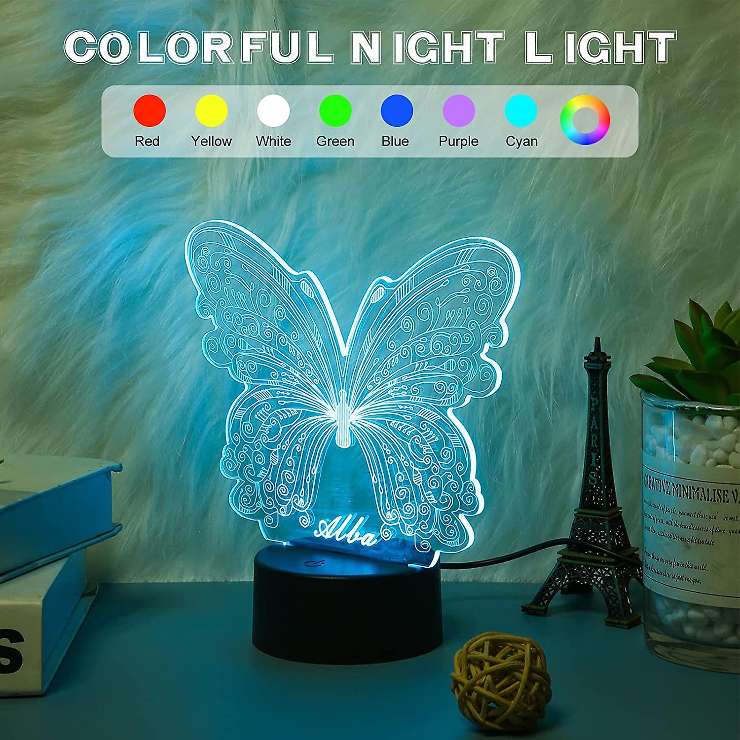 Personalized Butterfly Night Light Custom Name Acrylic